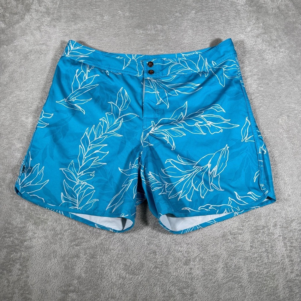 Ari South Hawaii Swim‎ Shorts Mens 36 Blue Floral Trunks Quick Dry Aloha Beach